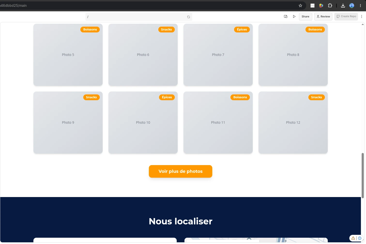 Premier jet Builder.io : galerie et localisation. Capture fournie.