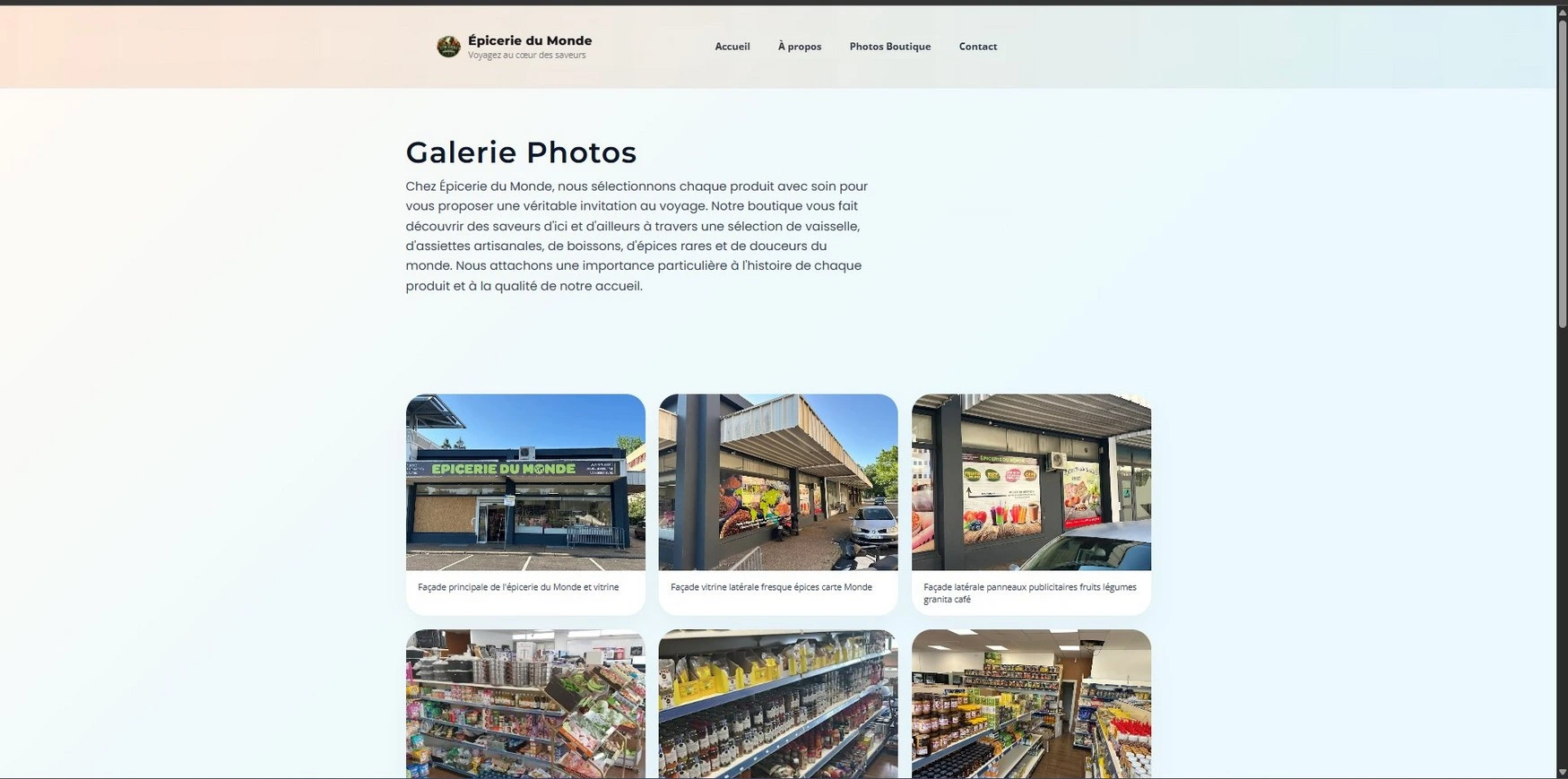 Galerie de la boutique — capture du rapport.