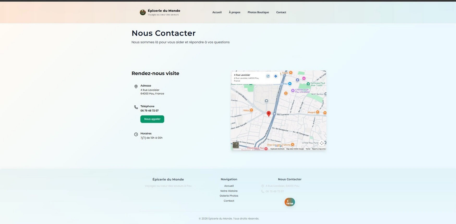 Contact et localisation — capture du rapport.